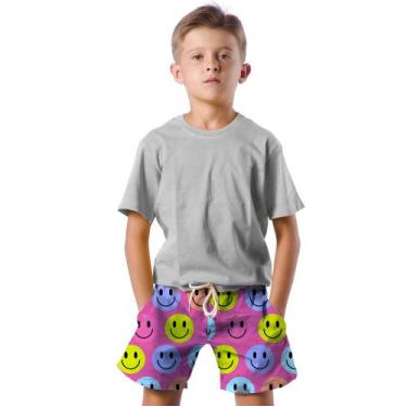 Imagem de Shorts Infantil Bermuda Calção Praia Verão Emoji Cartoon Colorido 291 