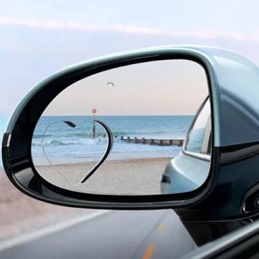 Imagem de 2 peças de espelhos de ponto cego em forma de coração para carros, espelho lateral de carro, ângulo ajustável, ângulo ajustável, espelho retrovisor convexo grande angular removível para maior