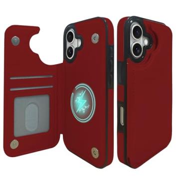 Imagem de TopPerfekt Capa carteira para iPhone17 de 6,3 polegadas, compatível com MagSafe, proteção contra quedas de nível militar, flip de couro PU, suporte magnético duplo fecho magnético à prova de choque