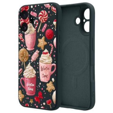 Imagem de OFQKOAKS Capa para iPhone 15 Pro compatível com MagSafe, linda capa de telefone com copo de pirulito rosa de Natal, capa protetora de silicone líquido preto macio para mulheres e meninas