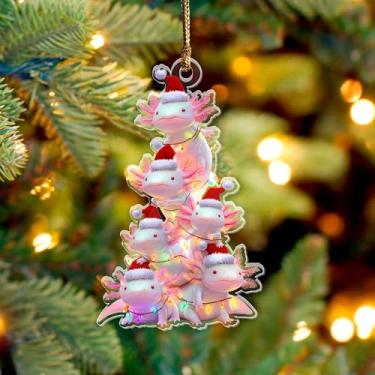 Imagem de Enfeite de Natal de árvore axolotl, axolotls (plano 2D) enfeite de acrílico de 9,5 cm, presente para amantes de axolotl, amadores de aquário, enfeite de Natal para mulheres, meninas, decorações de