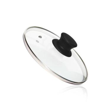 Imagem de Tampa Vidro Temperado 23cm Universal Com Pomo Preto - Mk, Redonda, Vid