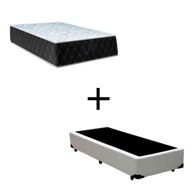 Imagem de Cama Box Solteiro 88 Tecido Sintético Branco Com Colchão Marrocos - Poliéster - Espuma D33 30cm