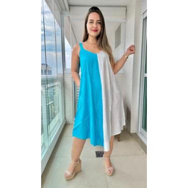 Imagem de Vestido Feminino Indiano Alça c/ Regulagem e Bolsos Trapézio Plus Size