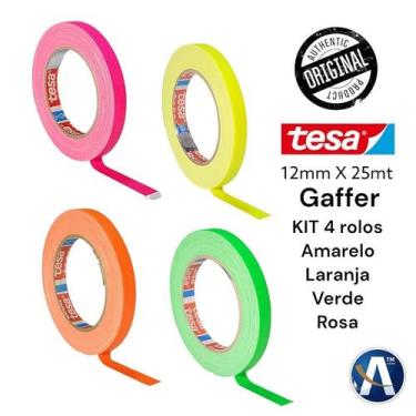 Imagem de KIT 4 rls Fita Tecido Gaffer Tape Tesa 12mmX25m Fluorescente - tesa