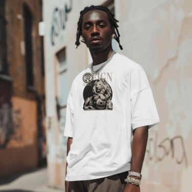 Imagem de Camiseta Casual Masculina Moderna Estilosa Leão Básica em Algodão Malha Ajustável do P ao G1-Masculino