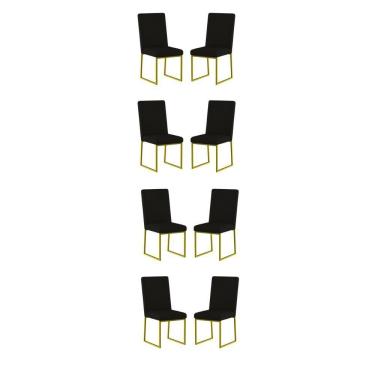 Imagem de Kit 8 Cadeiras De Jantar Com Base De Ferro Dourado Balaqui Preto