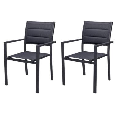 Imagem de Kit 2 Cadeiras Com Braço Empilhável Área Externa Geribá Rivatti Alumínio E Tela Mesh Estofada Grafite