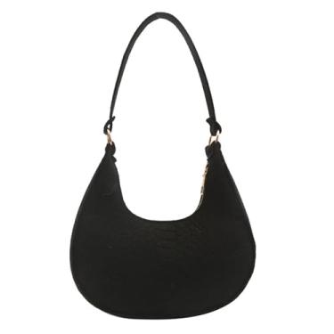 Imagem de WBANGIAO Bolsa feminina crescente preta nas axilas. Bolsa de ombro Hobo com fecho de zíper. Cor sólida. Tamanho: 20 x 11,5 x 6 cm
