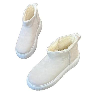 Imagem de Archicolor Botas femininas femininas de lã nórdica de inverno minimalista camurça macia confortável moda bico redondo botas de neve de lã, Bege, 40