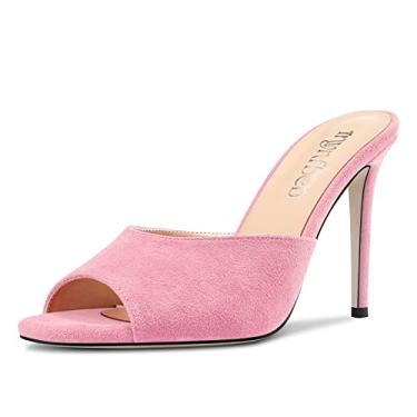 Imagem de TNYNFBEB Sandália feminina stiletto salto alto peep bico aberto slingback sem cadarço casamento escritório bonito básico clássico 3,9 polegadas salto, Rosa A, 37