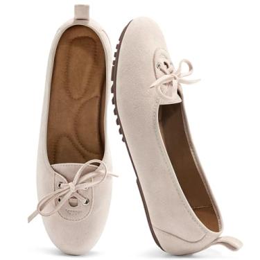 Imagem de Ecetana Sapatilhas de balé femininas: bico redondo elegante confortável mocassim dobrável com cadarço 2025, Bege, 37 BR