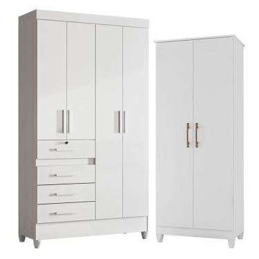 Imagem de Guarda Roupa Infantil Sobral e Armário Multiuso Jade Branco Brilho - Moval