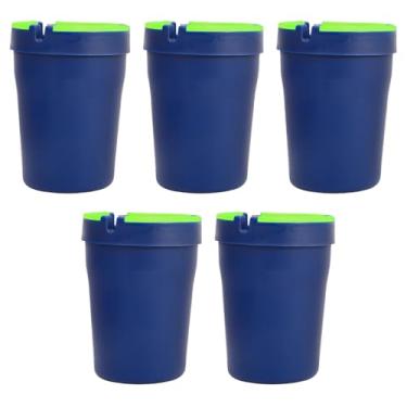 Imagem de 5 peças de cinzeiro de carro com tampa para suporte de copo - Cinzeiro de cigarro autoextinguível sem fumaça que brilha no escuro - Porta-cinzeiro portátil à prova de cheiro para caminhão home office