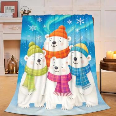 Imagem de Urso polar aurora, cobertor de urso polar, presente para mulheres, meninas, ursos, fofo, flanela, aconchegante, felpudo, felpudo, quente, roupa de cama para crianças e adultos, 102 x 127 cm
