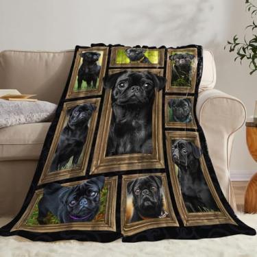 Imagem de Cobertor Pug preto para cães Pug de flanela de pelúcia super macio, aconchegante, leve, fofo, pugs, cães, presentes para meninos, meninas, adultos, homens, mulheres, 101,6 cm x 127 cm