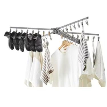 Imagem de Hhsdyl Varal de Parede Dobrável com Braço Articulado | Rotação de 180° e Poupa Espaço para Lavandaria, Roupeiro | Barra Resistente para Pendurar,Gray,C