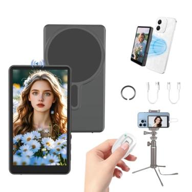 Imagem de Tela de monitor de selfie para iPhone, alto-falante integrado, tela de selfie magnética sem fio para iPhone e Android, monitor de câmera traseira com controle remoto para Selfie Vlog Live Stream