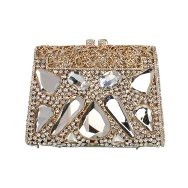 Imagem de DKQXEIM Bolsa feminina luxuosa de cristal com strass para noite moderna bolsa clutch com glitter para festa de formatura de casamento, Dourado, prata, 7.2 x 5.6 x 2.6 inches