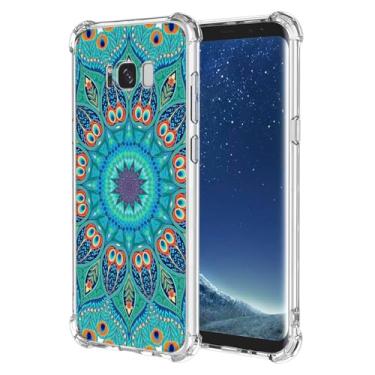 Imagem de WEIOUHR Capa para Galaxy S8 Samsung S8 Capa protetora de TPU macio transparente, design em relevo verde, resistente a arranhões, proteção leve, para Samsung Galaxy S8 (verde pavão)