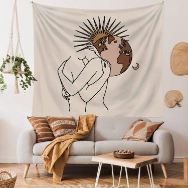 Imagem de Tapeçaria para pendurar na parede Abstract Line Art Embrace Earth 130x150cm