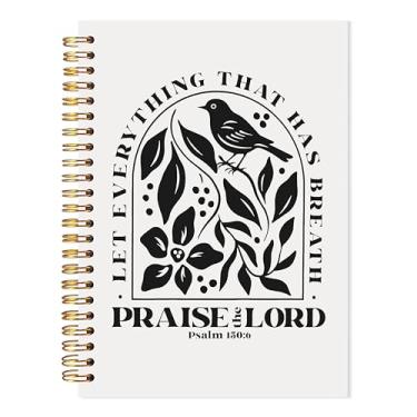 Imagem de LADOCK Caderno cristão floral vintage Boho Pslam 150:6 para mulheres, Let Everything That Has Breath Praise the Lord Caderno espiral religioso, diário de oração para mulheres, 13 x 21 cm
