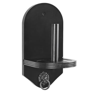 Imagem de Suporte de giz de cone de madeira de pinho para bilhar montado na parede com acabamento de nogueira decoração de anel de cabeça de leão, fácil instalação, ideal para salas de jogos de mesa de bilhar