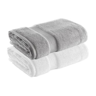 Imagem de Jogo de Toalhas Ele/Ela Super Soft Zero Twist Banhão 80x150cm 500g/m², 97% Algodão 3% Poliéster, Toque Macio, Alta Absorção e Design Sofisticado – Altihaus (Branco/Cinza)