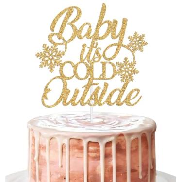 Imagem de Baby It's Cold Outside Cake Topper, Winter Frozen Baby Shower Party Decorations, Sweet Little Snowflake, Winter Holiday Babe Birthday Decorations Gold Glitter