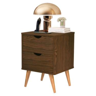 Imagem de Mesa de Cabeceira Grécia Elegance para Quarto - Cama Casal com 2 Gavetas, Pés Palito, Móvel Quarto 60 * 35 * 40cm(Canela)