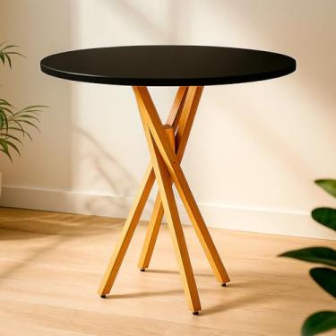 Imagem de Mesa de Jantar Redonda Luxo 80cm Preta - Madeira Cozinha Sala de Jantar Moderna