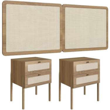 Imagem de Cabeceira Queen 160cm e 2 Mesas Laterais 2 Gavetas Madeira Moss A03 Hanover Roble - Lyam Decor