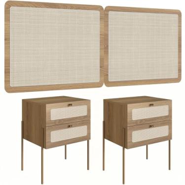 Imagem de Cabeceira Queen 160cm e 2 Mesas Laterais 2 Gavetas Industrial Indy A03 Hanover - Lyam Decor