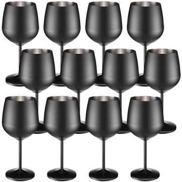 Imagem de Zopeal Conjunto de 12 taças de vinho de aço inoxidável de 510 g taças de vinho inquebráveis para acampamento ao ar livre, viagem, piquenique, festa de Natal, casamento, aniversário, evento (preto)