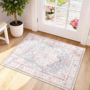 Imagem de CAPALOCA Tapetes laváveis à máquina, tapete de berçário, 5,5 x 7,5 cm, fofo, antiderrapante, repelente de água, estampa macia para quarto, decoração interna, sala de jogos, rosa, azul