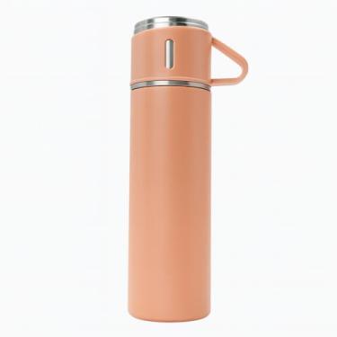 Imagem de Garrafa Térmica de Aço Inox, Parede Dupla, Rosa, 500ml, com 3 Copos, Squeeze para Bebidas
