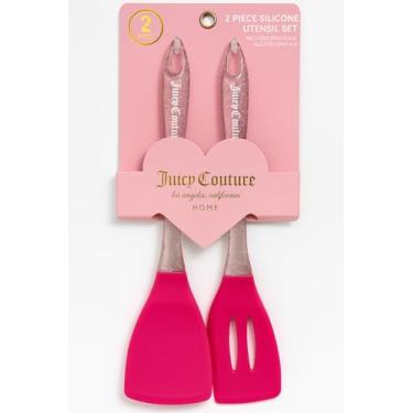 Imagem de Conjunto de utensílios de cozinha de silicone de 2 peças, espátula e espátula com fenda, rosa choque e glitter