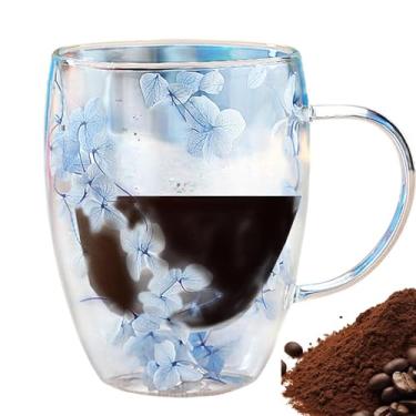 Imagem de Xícaras de chá de vidro, xícara de café com flores de camada isolada | Canecas de vidro com alça ergonômica - Caneca de café flores secas dupla camada de isolamento térmico copo de café de vidro para