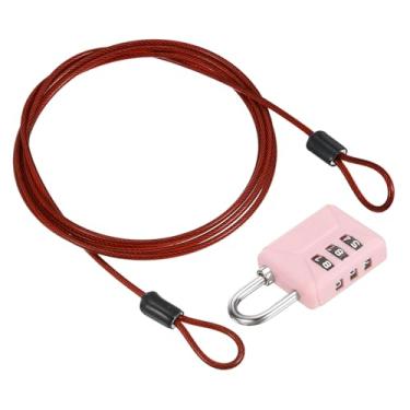 Imagem de PATIKIL Cabo de aço de segurança de 1,5 m (150 cm) com trava de combinação de 3 dígitos, 1 conjunto de cadeado de viagem revestido de PVC corda de arame de segurança laço duplo para mala de bagagem