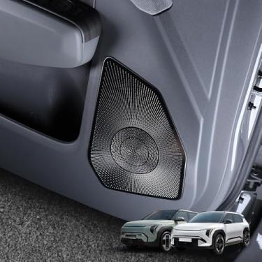 Imagem de Cnaurda Acabamento de capa de alto-falante de porta de aço inoxidável, conjunto de adesivos de moldura de alto-falantes de carro compatível com acessórios Kia EV3 2024 2025 LHD/RHD (preto)