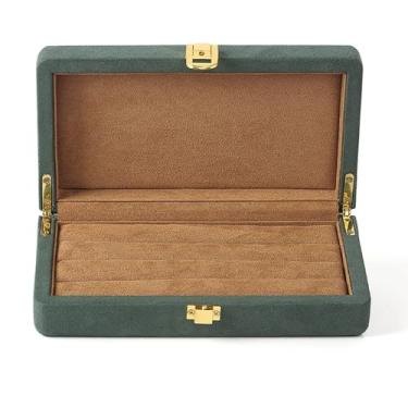 Imagem de LNQKJXIIA Boutiques US Caixa de armazenamento de joias de microfibra, conjunto de pulseira com pingente de anel, organizador para pulseiras, colares, brincos, estojo de exibição (verde escuro, 20 x 11