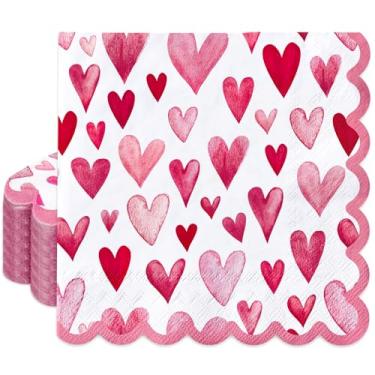 Imagem de AnyDesign 100 guardanapos de coquetel de dia dos namorados guardanapo de papel descartável aquarela rosa coração recortados guardanapos de bebida para aniversário de casamento suprimentos para festa