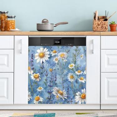 Imagem de ATTX Capa magnética branca margarida para lava-louças, 58,4 cm C x 66 cm A, decoração da capa da máquina de lavar louça, decalques para armários domésticos e eletrodomésticos #122