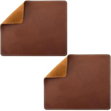 Imagem de GORGECRAFT Tapete de mouse de couro genuíno com borda costurada à prova d'água antiderrapante para computadores, laptop, PC, jogos, casa, escritório, desktop, essenciais, marrom coco 19 x 24 cm