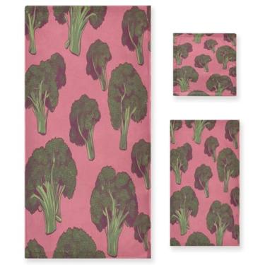 Imagem de ATTX Conjunto de toalhas de banho com padrão de brócolis de 3 peças - Toalhas de mão ultra macias e de secagem rápida, absorventes de hotel e spa para banheiro #511