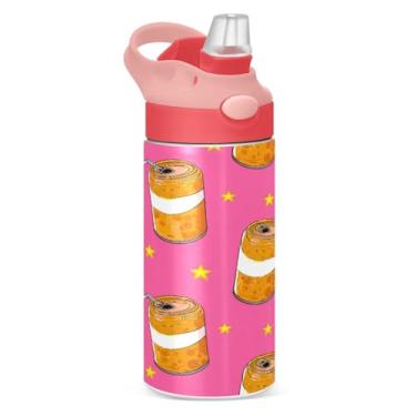 Imagem de KEEPREAL Garrafa de água de aço inoxidável isolada de 350 ml - design de latas de refrigerante laranja, garrafa esportiva reutilizável à prova de vazamento sem BPA com canudo e alça para viagens, ao