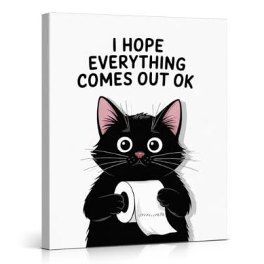 Imagem de Impressão de arte de parede de gato moderno engraçado humor I Hope Everything Comes Out Ok imagem engraçada gato banheiro decoração de parede 20x25 tela emoldurada
