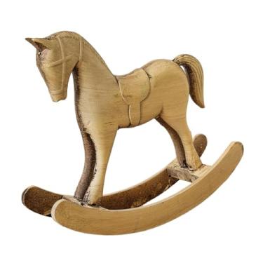 Imagem de WeiLaiKeQi Estátua de Cavalo de Balanço, Estatueta Decorativa, Escultura Rústica de Animal, Ornamento de Mesa para Estante, Escritório, Entrada, Sala de Estar, Amarelo