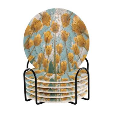 Imagem de Qilmy Conjunto de 6 peças para copos de tulipas bonitas ou porta-copos de bar para bebidas, porta-copos de fazenda ou porta-copos de mesa rústicos, porta-copos modernos de algodão para o Natal1483