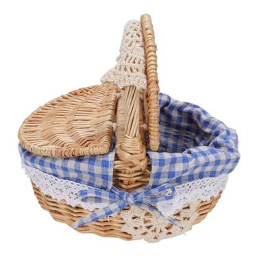Imagem de Asixxsix Cesta de Piquenique de Vime Com Tampa e Alça, Cesta de Cesto de 10 X 7,1 X 9,8 Polegadas Com Forro Lavável Removível, Cestas de Armazenamento de Vime Decorativas, Cestas de Vime (Xadrez Azul)